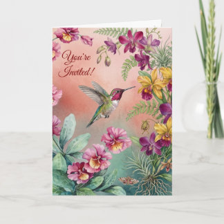 Invitación de cumpleaños floral con colibrí