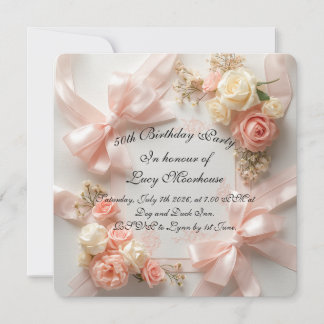 Invitación de cumpleaños floral con lazo coquette