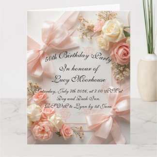 Invitación de cumpleaños floral con lazo coquette