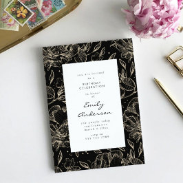 Invitación de cumpleaños floral con mano dorada ne