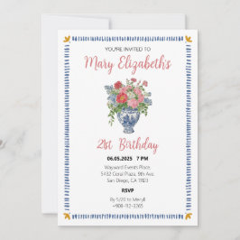 Invitación de cumpleaños floral Coquette Chinoiser
