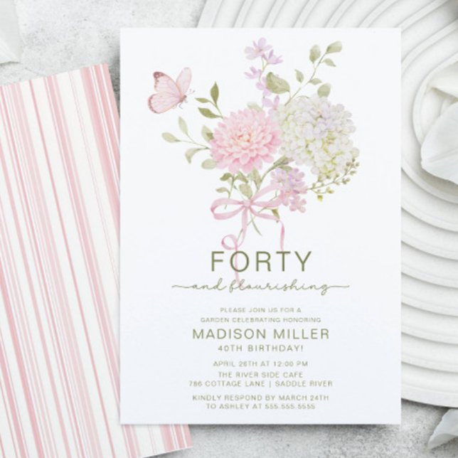 Invitación de cumpleaños floral cuarenta y floreci (Subido por el creador)