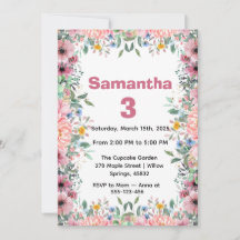 Invitación de cumpleaños floral, cumpleaños de flo
