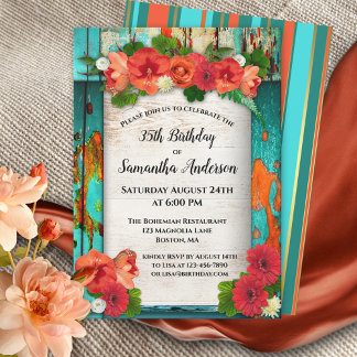 Invitación de cumpleaños floral de Bohemia festiva