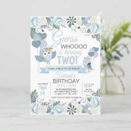 Invitación de cumpleaños floral de búho azul