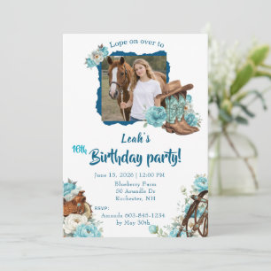 Invitación de cumpleaños floral de caballo occiden