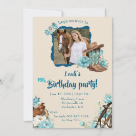 Invitación de cumpleaños floral de caballo occiden