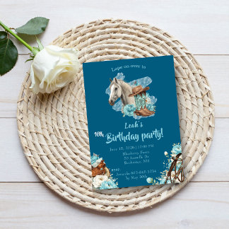 Invitación de cumpleaños floral de caballo occiden