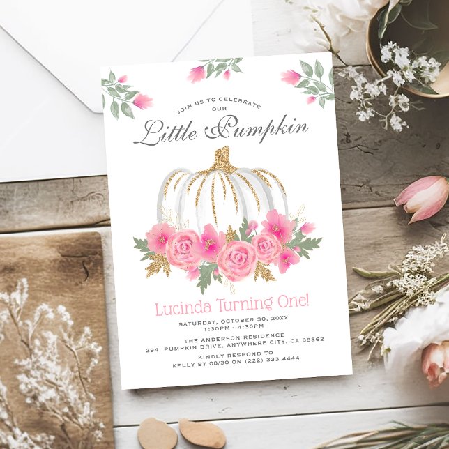 Invitación de cumpleaños floral de calabaza blanca (Subido por el creador)