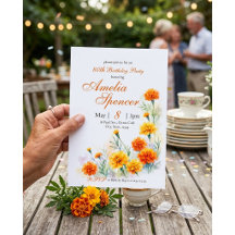 Invitación de cumpleaños floral de caléndula naran