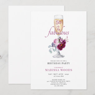 Invitación de cumpleaños floral de champán fabulos