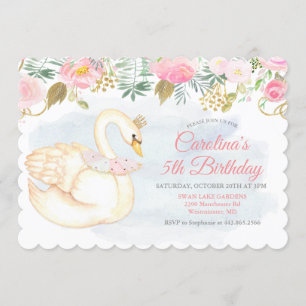 Invitación de cumpleaños floral de cisne para cual