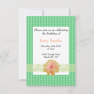 Invitación de cumpleaños floral de coral y diamant
