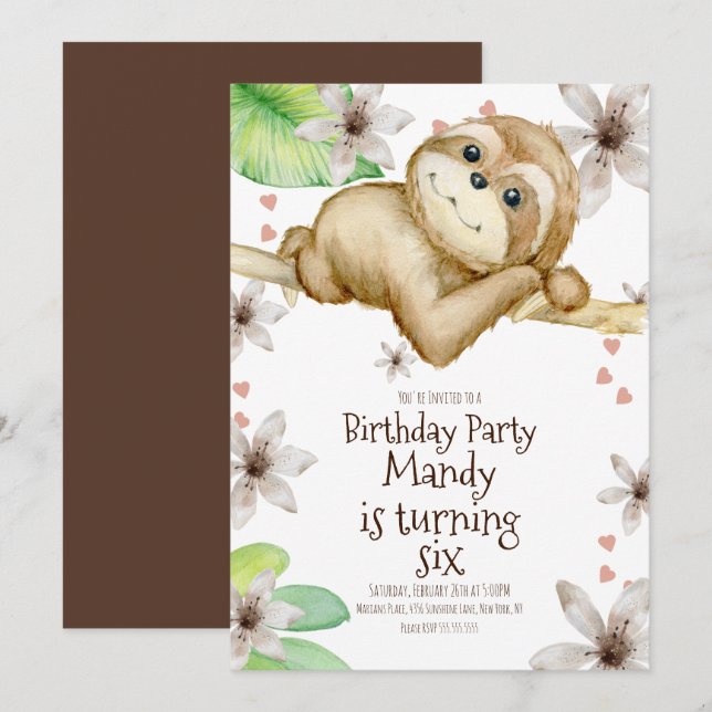 Invitación de cumpleaños floral de corazón de pere (Anverso / Reverso)