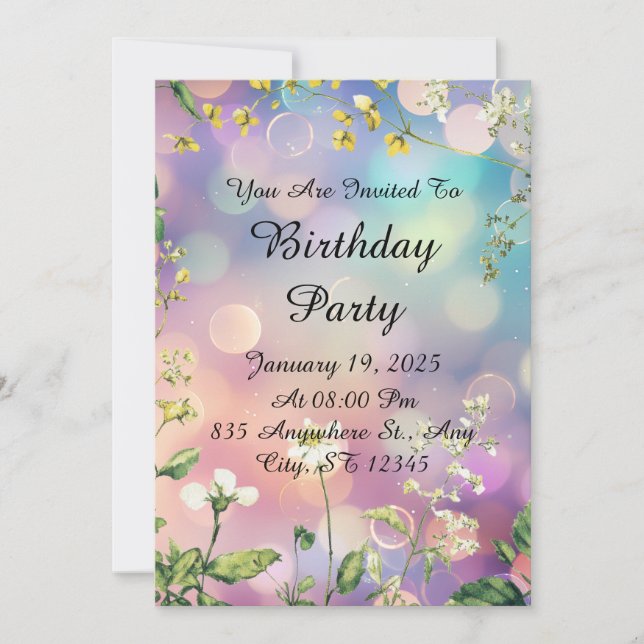Invitación de cumpleaños floral de Dreamy (Anverso)