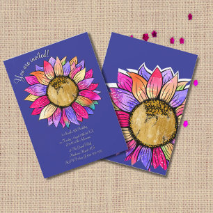Invitación de cumpleaños floral de girasol en acua