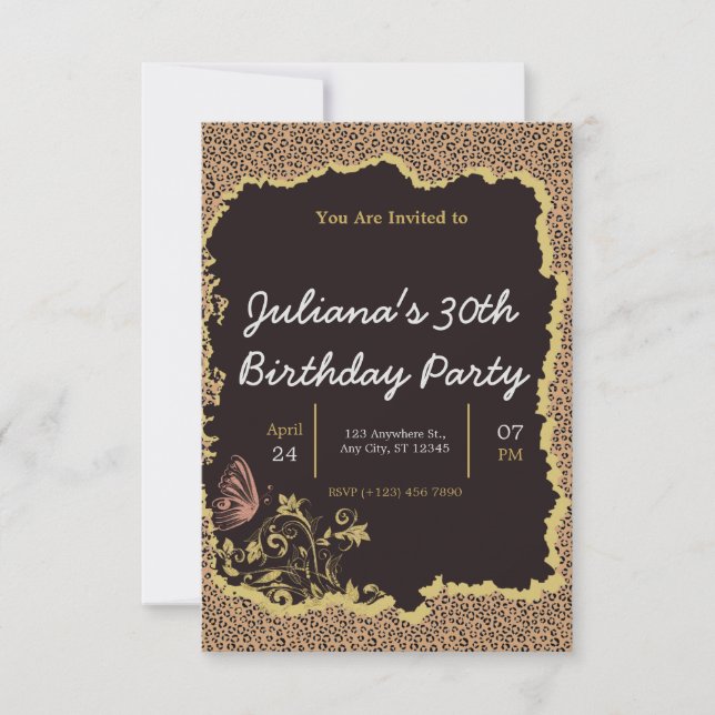 Invitación de cumpleaños floral de impresión anima (Anverso)