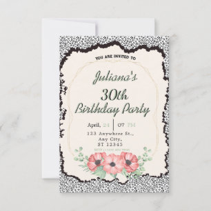 invitación de cumpleaños floral de leopardo print