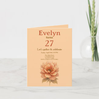 Invitación de cumpleaños floral de melocotón elega