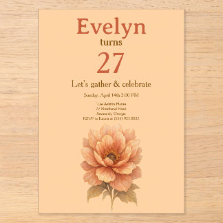 Invitación de cumpleaños floral de melocotón elega