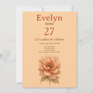 Invitación de cumpleaños floral de melocotón elega