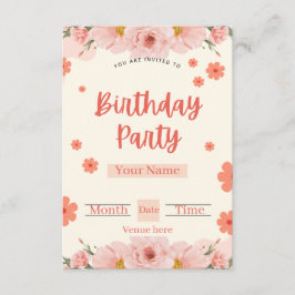 Invitación de cumpleaños floral de melocotón y cor
