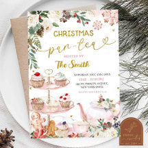 Invitación de cumpleaños floral de Navidad Par-Tea