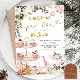 Invitación de cumpleaños floral de Navidad Par-Tea