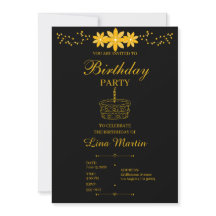Invitación de cumpleaños floral de oro de lujo