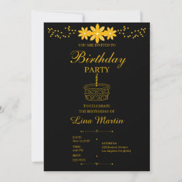 Invitación de cumpleaños floral de oro de lujo