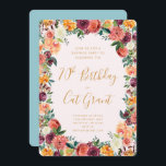 Invitación de cumpleaños floral de otoño a cualqui<br><div class="desc">Invitación inspirada en la naturaleza enmarcada con una hermosa frontera floral compuesta por rosas, flores silvestres, bayas y vegetación de bosques. El hermoso marco pintado a mano rodea el texto que anuncia tu fiesta de cumpleaños que es perfecta para cualquier edad o hito. Un diseño sencillo, delicadamente decorado con bonitos...</div>