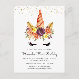 Invitación de cumpleaños floral de otoño con cara