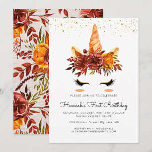 Invitación de cumpleaños floral de otoño con cara
