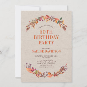 Invitación de cumpleaños floral de otoño para 50 a
