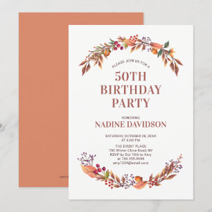 Invitación de cumpleaños floral de otoño para 50 a