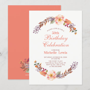 Invitación de cumpleaños floral de otoño para 50 a