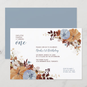 Invitación de cumpleaños floral de otoño y calabaz