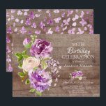 Invitación de cumpleaños floral de Rustic Peonies<br><div class="desc">Invitación floral a la fiesta de cumpleaños número 16 con maravillosas peonías púrpura y crema pintadas a mano y hojas verdes frondosas. Invierta nuestra invitación para ver una mariposa color púrpura de forma coordinada para un toque especial.</div>