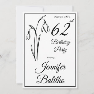 Invitación de cumpleaños floral de snowdrop en bla