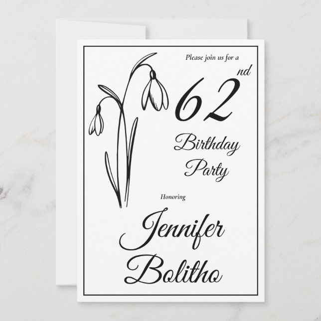 Invitación de cumpleaños floral de snowdrop en bla (Anverso)