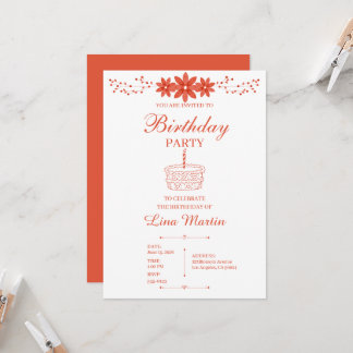 Invitación de cumpleaños floral de terracota