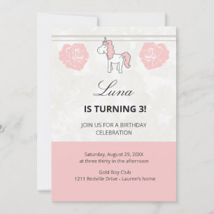 Invitación de cumpleaños floral de unicornio rosa