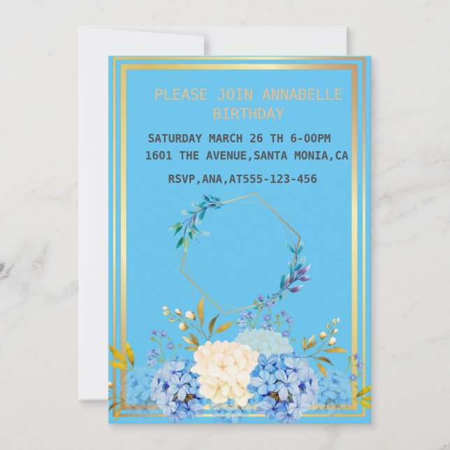 Invitación de cumpleaños floral desconocida (Anverso)