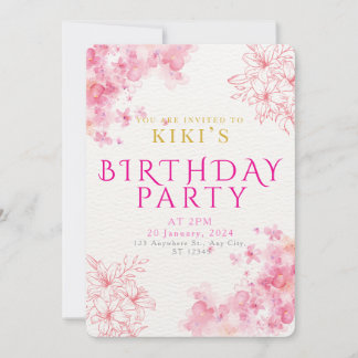 Invitación de cumpleaños floral elegante en acuare