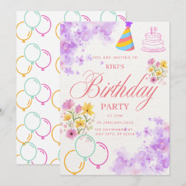 Invitación de cumpleaños floral elegante y colorid