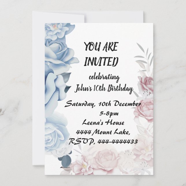 Invitación de cumpleaños floral encantada (Anverso)