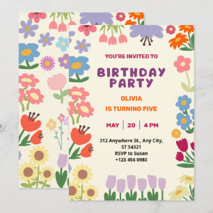 Invitación de Cumpleaños Floral Flor de Pastel par