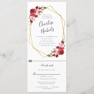 invitación de cumpleaños floral geométrica de oro 