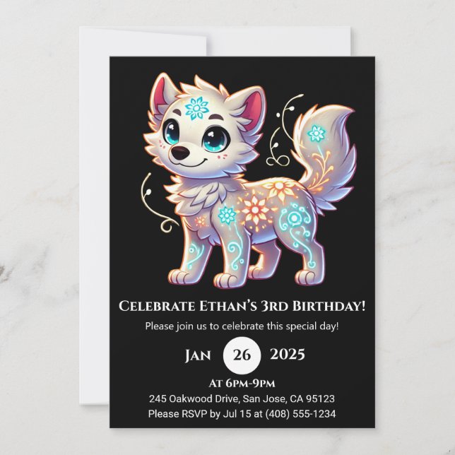Invitación de cumpleaños Floral Glow Pup (Anverso)