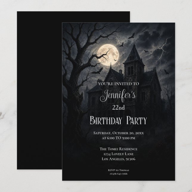 Invitación de cumpleaños floral gótica (Anverso / Reverso)